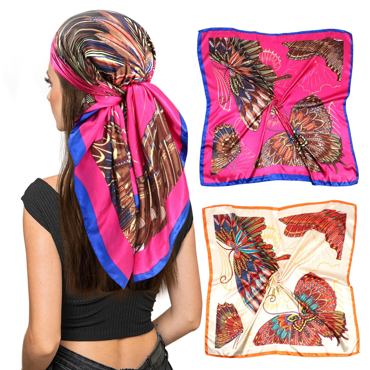 vimate 35" Square Silk Like Head Scarf - Women's Fashion Satin Scarf Bandana for Hair Wrapping at Night.