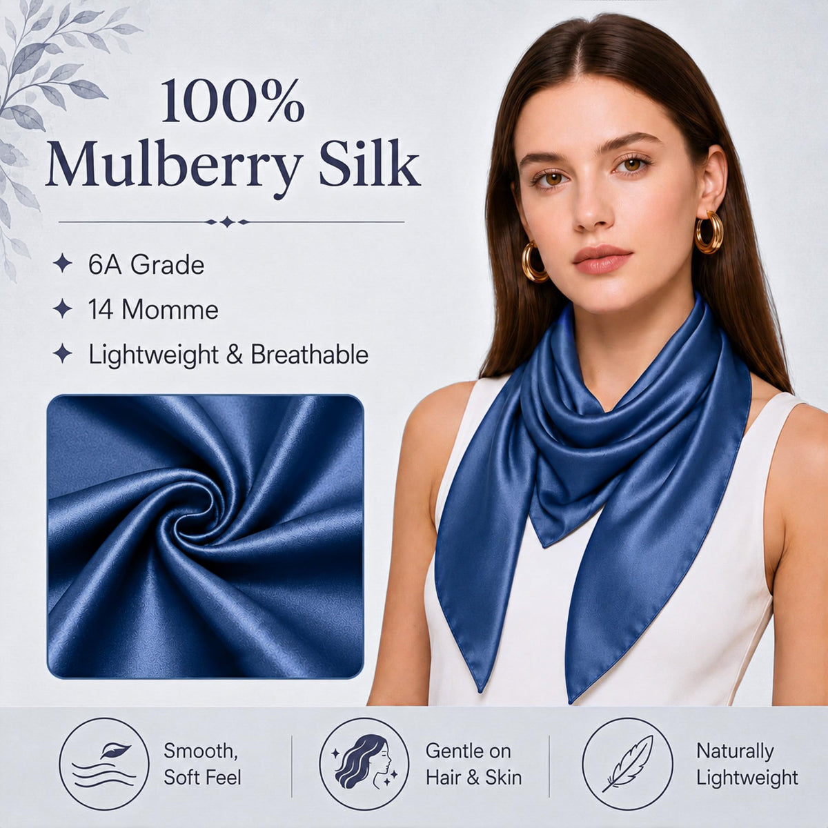 PoeticEHome 100% Mulberry Silk Head Scarf for Women, 35 x 35 Inch Square