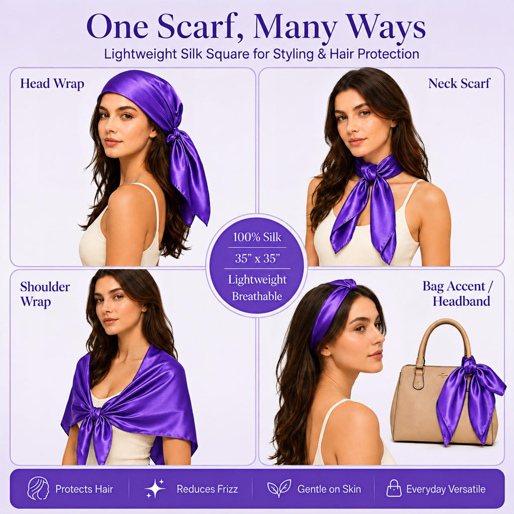 PoeticEHome 100% Mulberry Silk Head Scarf for Women, 35 x 35 Inch Square
