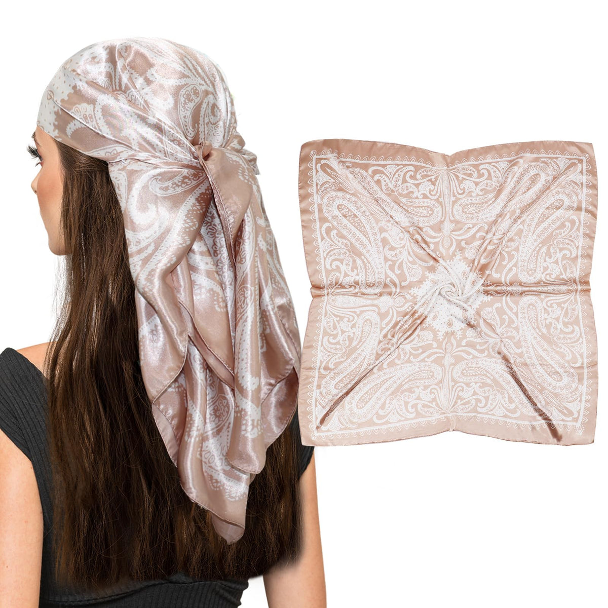 vimate 35" Square Silk Like Head Scarf - Women's Fashion Satin Scarf Bandana for Hair Wrapping at Night.