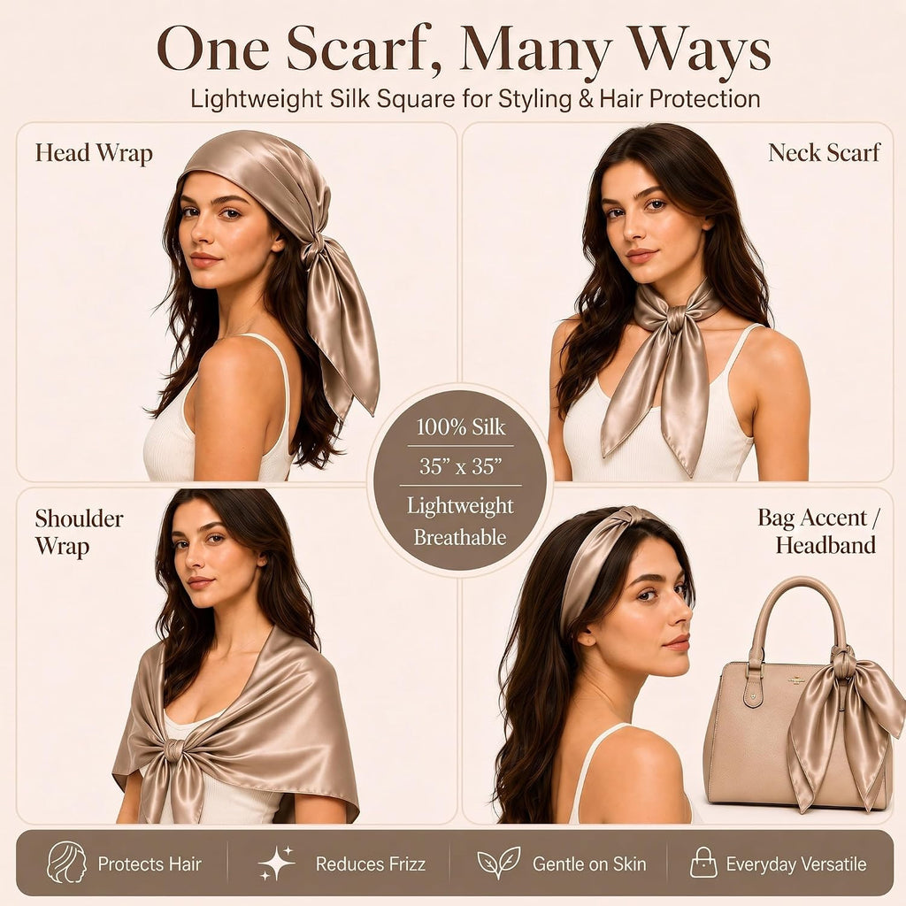 PoeticEHome 100% Mulberry Silk Head Scarf for Women, 35 x 35 Inch Square