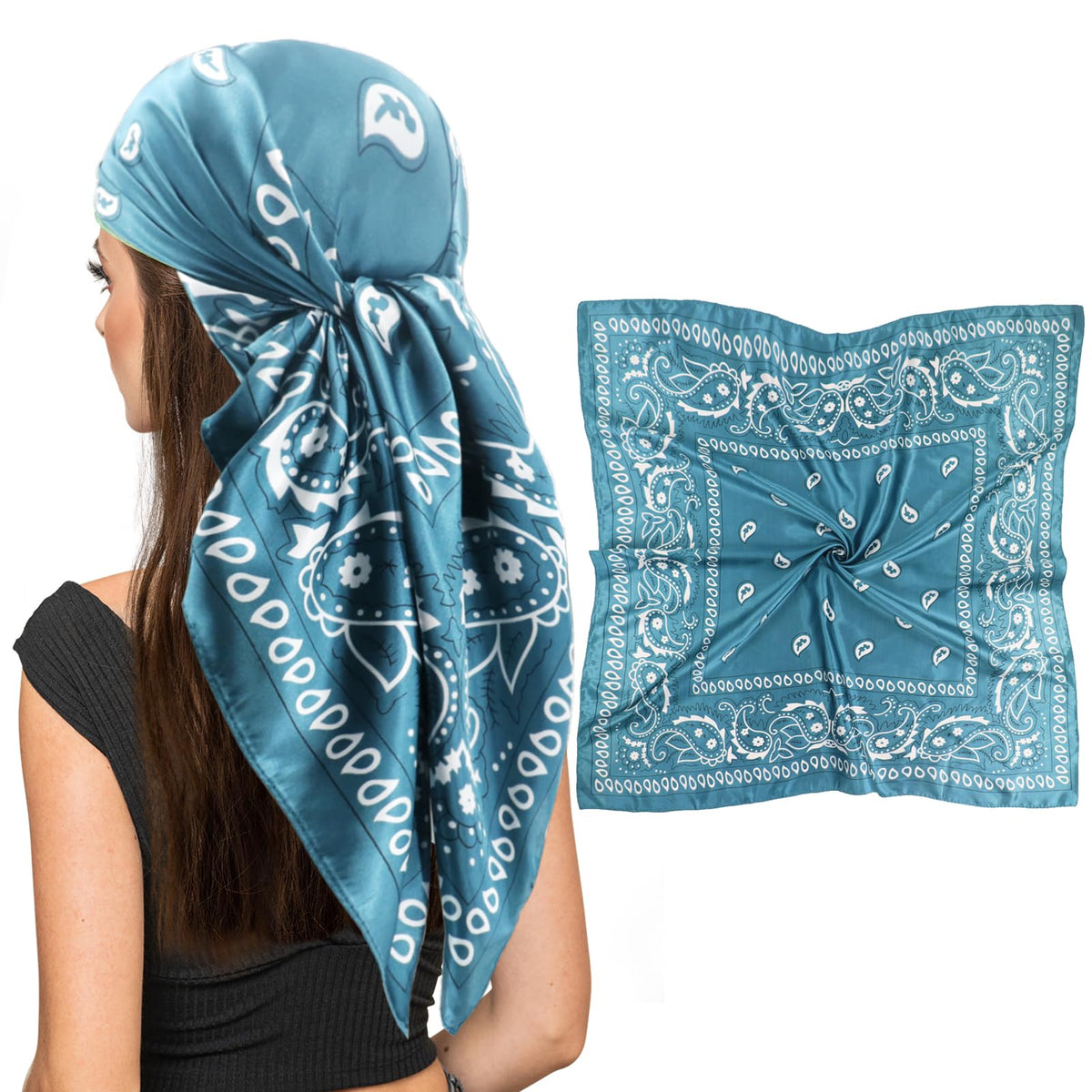 vimate 35" Square Silk Like Head Scarf - Women's Fashion Satin Scarf Bandana for Hair Wrapping at Night.