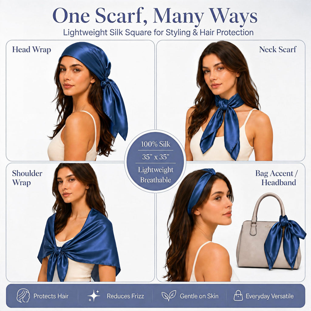 PoeticEHome 100% Mulberry Silk Head Scarf for Women, 35 x 35 Inch Square