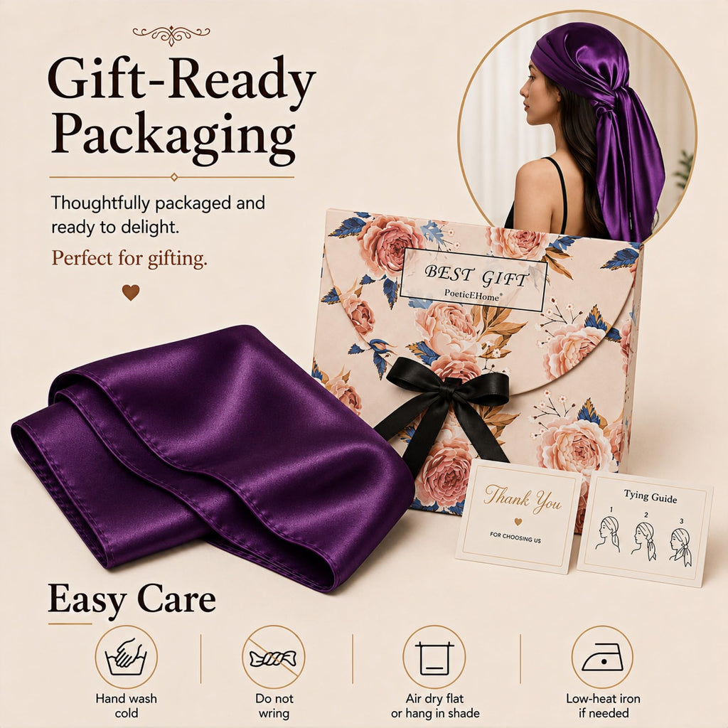 PoeticEHome 100% Mulberry Silk Head Scarf for Women, 35 x 35 Inch Square