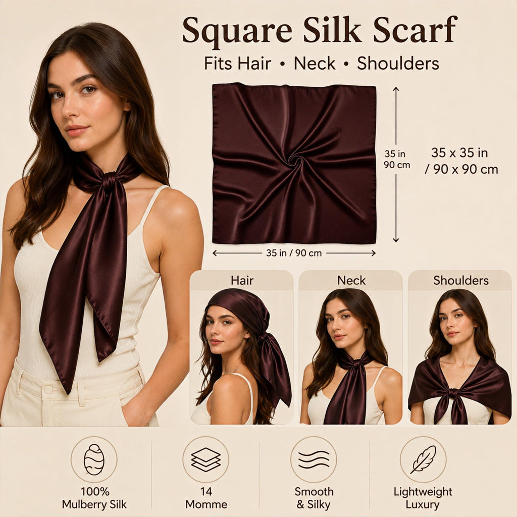 PoeticEHome 100% Mulberry Silk Head Scarf for Women, 35 x 35 Inch Square