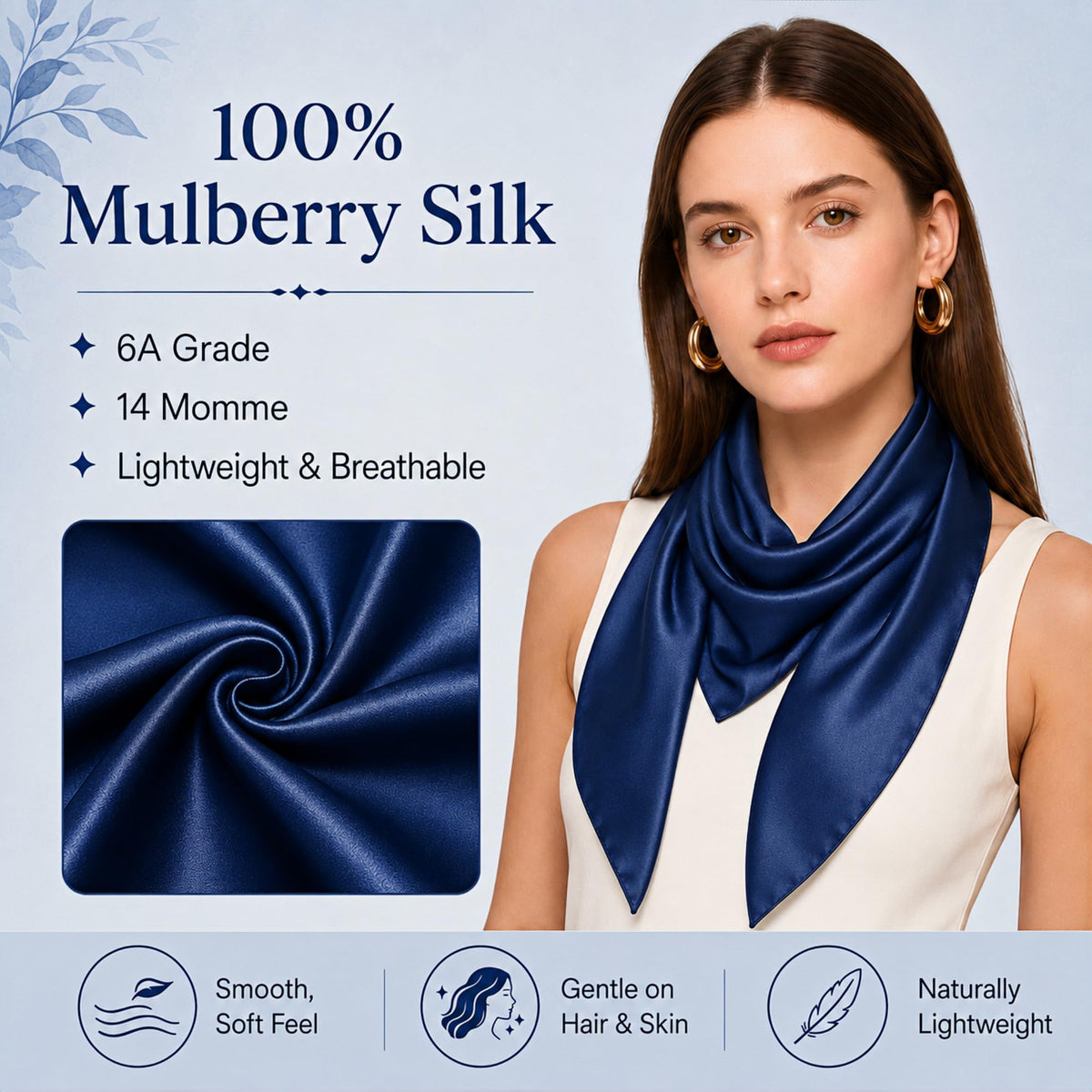 PoeticEHome 100% Mulberry Silk Head Scarf for Women, 35 x 35 Inch Square