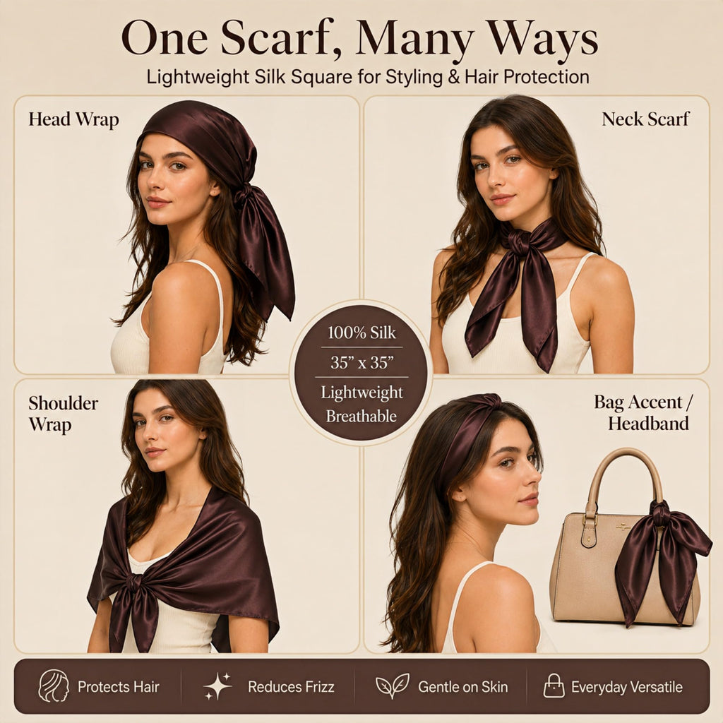 PoeticEHome 100% Mulberry Silk Head Scarf for Women, 35 x 35 Inch Square