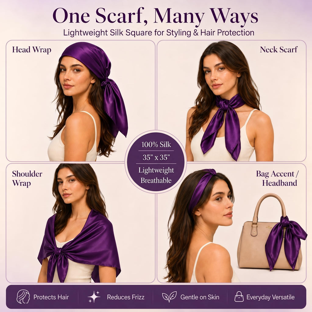 PoeticEHome 100% Mulberry Silk Head Scarf for Women, 35 x 35 Inch Square