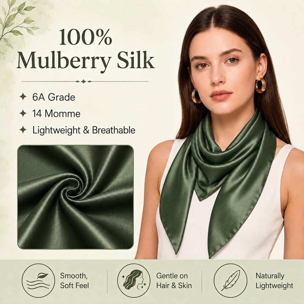 PoeticEHome 100% Mulberry Silk Head Scarf for Women, 35 x 35 Inch Square