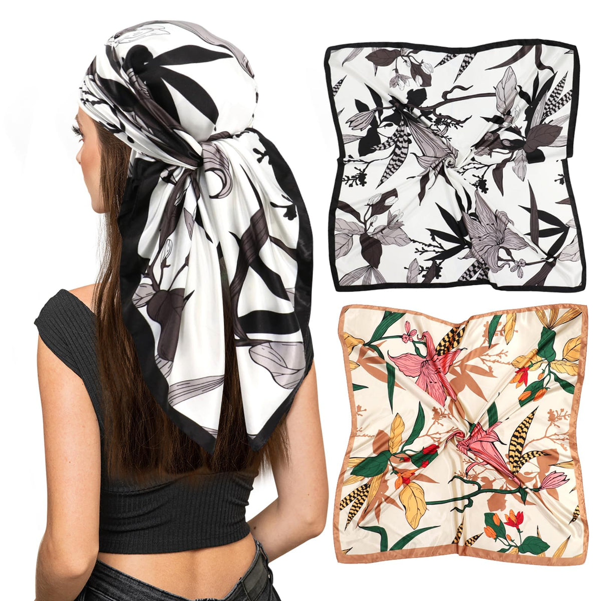 vimate 35" Square Silk Like Head Scarf - Women's Fashion Satin Scarf Bandana for Hair Wrapping at Night.