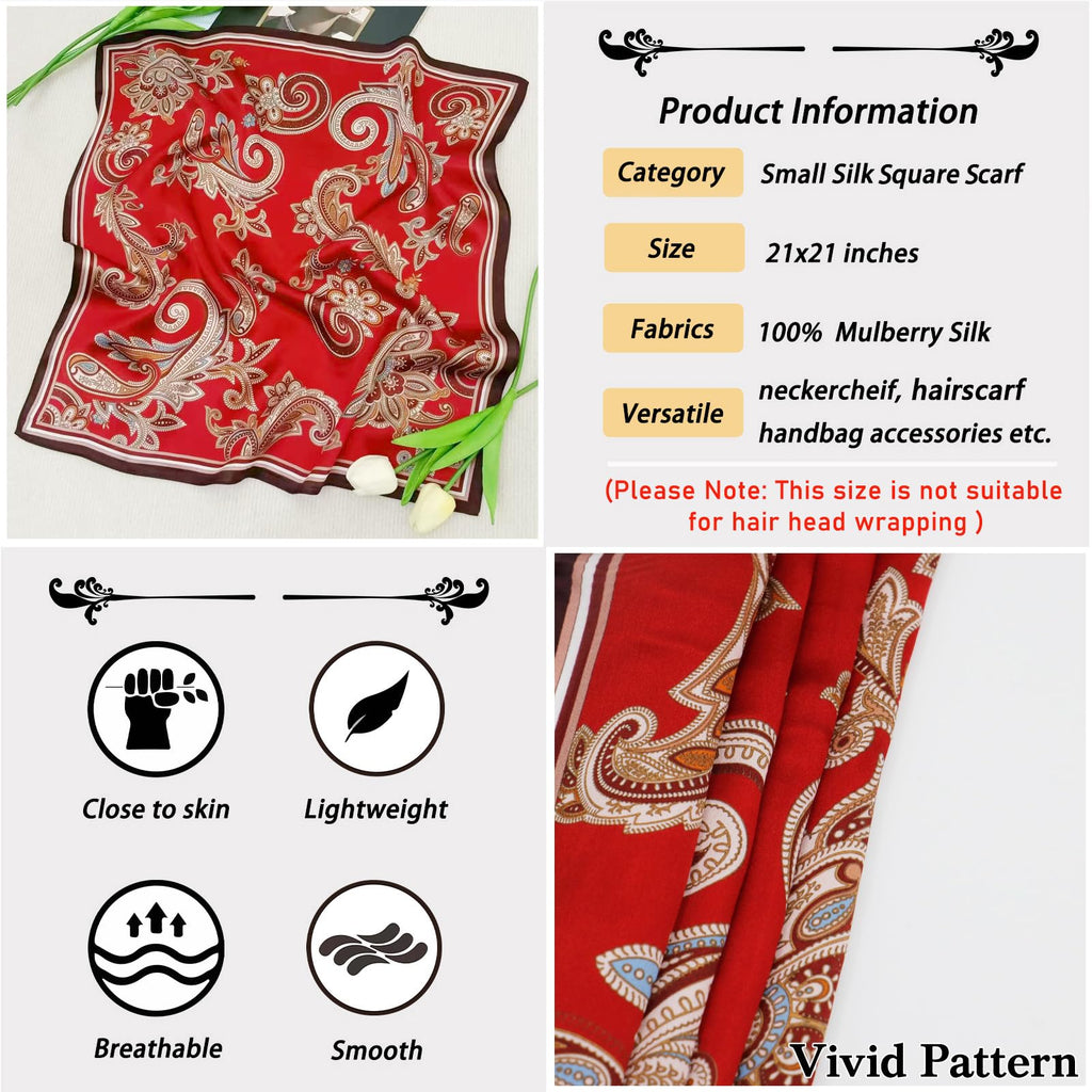 Ciormis 100% Mulberry Silk Scarf-Women's 21''/27''Square Silk Hair Head Scarf Neckerchief with Gift Packaged