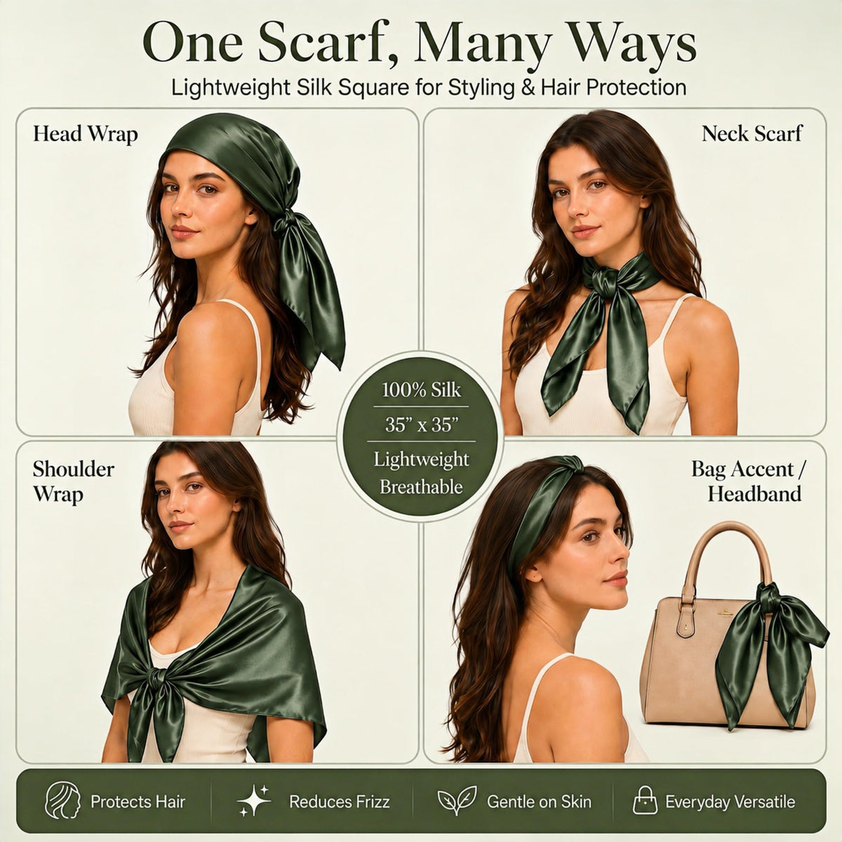 PoeticEHome 100% Mulberry Silk Head Scarf for Women, 35 x 35 Inch Square
