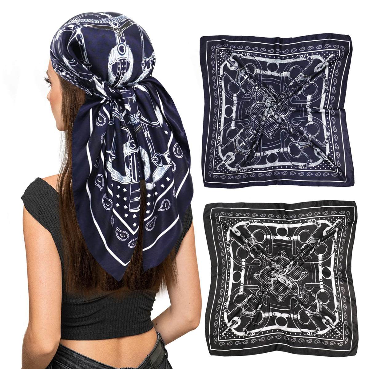 vimate 35" Square Silk Like Head Scarf - Women's Fashion Satin Scarf Bandana for Hair Wrapping at Night.