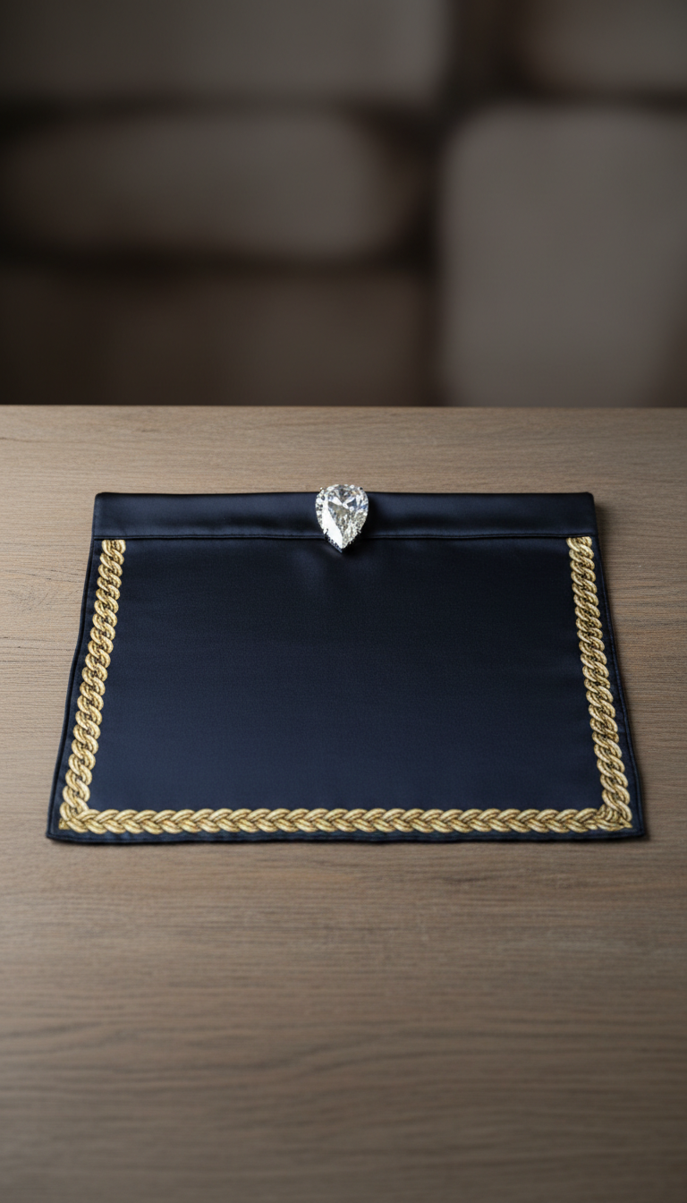 Midnight Reverie Silk Scarf with Diamond Brooch